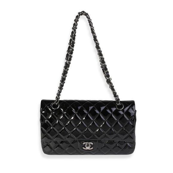 Chanel Black Quilted Patent Leather Medium Classic Double Flap Bag - Picture 4 of 8